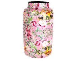 HBX Natural Living - Vaas Vivra Spring bloemen - d23x42cm - Metaal - Exclusieve woonitems voor binnen - Unieke print