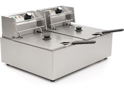 HCB® - Professionele grote Horeca frituurpan - Dubbele friteuse - 2 x 6 liter - 2 x 230V - RVS / INOX frietketel - frietpannen - frietpan - 44x57x31.5 cm (DxBxH) - 5000W - 2579