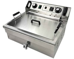 HCB® - Professionele grote Horeca frituurpan - Friteuse - 23 liter - 400V - RVS / INOX frietketel - frietpannen - frietpan met kraantje - aftapkraan - 54x59x36 cm (DxBxH) - 4800W - 6840