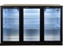 HCB® - Professionele Horeca Barkoelkast met klapdeuren - Glasdeur koelkast - 337 liter - Koeling met glazen deur - Flessenkoelkast - Drankenkoelkast klein - Bier koelkast - 52x135x90 cm (DxBxH) - 70 kg - Frigo - 7930