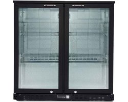 HCB® - Professionele Horeca Barkoelkast - Zuinige glasdeur koelkast met 2 klapdeuren - 218 liter - Koeling met glazen deur - Flessenkoelkast - Drankenkoelkast klein - Bier koelkast - 52x90x84 cm (DxBxH) - 70 kg - Frigo - 7939