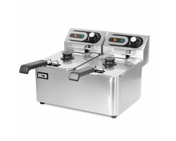 HCB® - Professionele Horeca frituurpan - Dubbele friteuse - 2 x 4.5 liter - 2 x 230V - RVS / INOX frietketel - frietpannen - frietpan - 38.5x45x31.5 cm (DxBxH) - 5000W - 2584