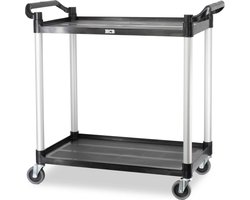 HCB® - Professionele Horeca Serveerwagen op wieltjes - 2 lagen - kunststof keuken trolley - Serveerkar - Roltafel - keukentrolley industrieel - 52x102x93 cm (DxBxH) - 15 kg - 1405