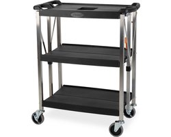 HCB® - Professionele Horeca Serveerwagen op wieltjes - inklapbaar - 3 lagen - Inklapbare keukentrolley - Roltafel - 15 kg - 5896
