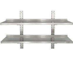 HCB® - Professionele Wandschap van metaal - Dubbel wandschap - RVS / INOX - Muurplank - wandplank - Horeca - 30x100x3 cm (DxBxH) - 15 kg - 8289