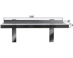 HCB® - Professionele Wandschap van metaal - Wandschap - RVS / INOX - Muurplank - wandplank - Horeca - 30x100x4 cm (DxBxH) - 15 kg - 8882
