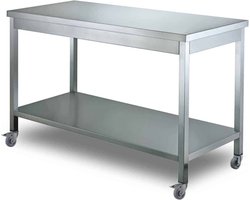 HCB® - Professionele Werktafel op wielen - 120 x 70 x 85 cm - RVS / INOX tafel - Horeca keuken werkbank - werkwagen - kookeiland - verplaatsbaar keukeneiland - werkblad - 40 kg - 2388
