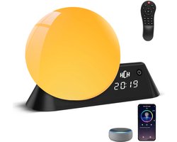 HCH Wake Up Light – LED – Nachtlampje met RGBW Kleurverandering – 16 Kleuren – Witte Ruis, Timer & Wekker – Afstandsbediening, Bluetooth & App