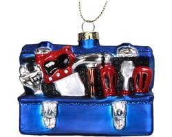 HD Collection Glazen kerstornament kerst hanger gereedschaps kist 9.5 cm