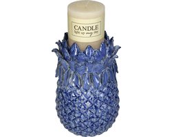 HD Collection Kaarsenhouder Stoneware Blauw 13,5x13,5x21,5cm
