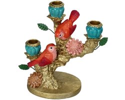 HD Collection Kaarshouder Kandelaar Vogels Polyresin Multi 21x11,5x20cm