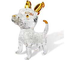 H&D HYALINE & DORA Crystal hond beeldjes collectie, glazen ornament dier standbeeld, goud geschilderde hond presse-papier woondecoratie