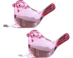 H&D HYALINE & DORA Set van 2 handgemaakte glazen vogelbeeldjes van geblazen glas vogels ornament kristal kunst glas dieren decoratieve verzamelfiguren (roze)