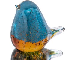 H&D Moderne glazen sculptuur creatieve sculptuur decoratieve sculptuur dier sculptuur van glas blauw en geel vogel