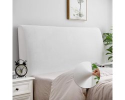 Headboard Cover for Double Bed - Dustproof Cover - Linen Upholstered - Velvety Fabric - White hoofdbord hoes elastische