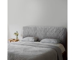 Headboard Cover with Pockets - Premium Heavyweight Polyester Velvet Style Cover for Double Bed - Durable Stretch - Grey - 54 Inch Width x 24 Inch Height hoofdbord hoes elastische