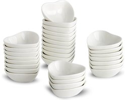 Heart Shaped Porcelain Dipping Sauce Set, Ceramic Sauce Bowls, 1 Oz Sauce Bowls, Side Dishes for BBQ, Condiments, Appetizers, Desserts, Sushi, Party and Bar - White - 30 Pieces