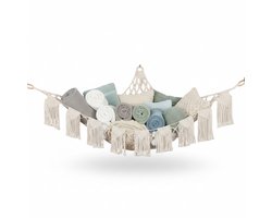 Hearyoo Knuffel Opbergnet Opberger – Speelgoed Hangnet voor Knuffels – Hoek Toy Hammock – Katoenen Geweven Speelgoedopslag – 140×100×100 cm