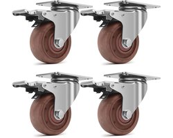 Heat Resistant 75 mm Wielen met Rem, Zwenkwielen voor Meubels, Belastbaarheid 360 kg, Set van 4 voor Grill en Oven