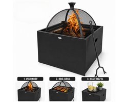 HEAT Vuurkorf 3 in 1 - Multifunctionele Vuurkorf, BBQ & Tafel - 61x61x67 cm