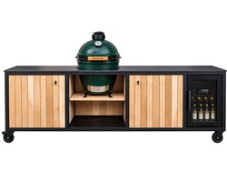 Heavenly Garden - Elements Large Cool - Buitenkeuken - INCLUSIEF BIG GREEN EGG & CASO BBQ COOLER - Massief eiken - Zwart staal