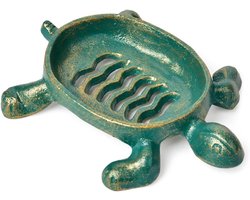 Heavy Duty Gietijzeren Afvoerbare Zeephouder - Gouden Schildpad Vormige Antieke Groene Afwerking - Keuken Badkamer Zeepbakje Tray - Praktische Decoratieve Tafelblad Soap Dish Holder