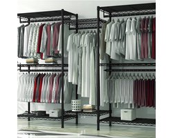 Heavy Duty Kledingrek met Planken – Grote Open Kledingkast met 5 Hangstangen en Metalen Rekken – Kleding Organizer voor Slaapkamer