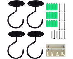 Heavy Duty Metal Cabinet Bar Bracket - 3.8 cm Cabinet Rod Holders - Center Support with Screws for Wardrobe, Shelf, Cupboard Pole, Ceiling Curtain Rod - Set of 2