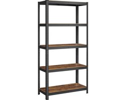 Heavy Duty Shelf - Opbergrek - Metalen rekken - Stalen constructie - Roestbestendig - In hoogte verstelbaar - Vintage Bruin-Zwart - 40cm x 90cm x 180cm