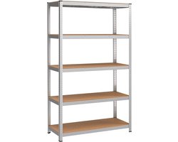 Heavy Duty Stellingkast, Opbergrek, 60 X 120 X 200 Cm, Rek Met Stalen Frame, Tot 875 Kg Belastbaar, 5 Verstelbare Planken, Zilver