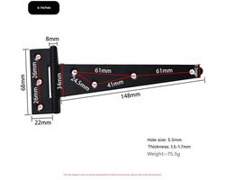 Heavy duty t-scharnier scharnier schutting barndoor vouwbaar zwart lang 1 woord scharnier, 2 stuks, 6 inch zwart