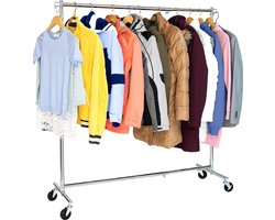 Heavy Duty Verrijdbaar Kledingrek Op Wielen - Stevig Mobiel Verstelbaar Kleren Rek Op Wielen - Kledingstandaard Hangrek - In Hoogte & Breedte Verstelbaar - RVS - 100 KG Draagvermogen URBAN