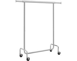 Heavy-Kledingrek - Kledingrek op Wieltjes - Kledingrek metaal - Kleding rek - Kledingrekken - Garderoberek - Kledingstang - Kledingrek zilver - Uitschuifbare Kledingstang - Verstelbare Hangstang - Stabiel tot 130 kg - Zilver