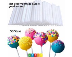 ***Heble® - 50 Cakepops-Stokjes: 50 Stuks, 10CM, Bakken, Wit, Plastic, Diameter 3.5MM***