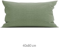 Heckett & Lane Franela flanel sierkussenhoes groen - 40x80 - ritssluiting  - stoere uitstraling