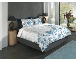 Heckettlane Dekbedovertrek Asia - Dekbed met instopstrook - Wit - Dekbedovertrek van 100% Katoen-Satijn - Bloemen - 140x200-220 cm + 1 sloop 60/70 cm - Zakynthos