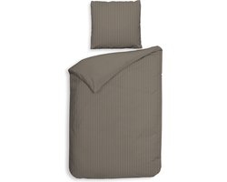 Heckettlane Dekbedovertrek Banda - Bedlinnen met Strepen - 135x200 - Taupe - Dekbedhoes van 100% Katoen-Satijn