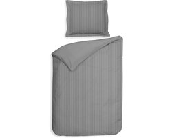 Heckettlane Dekbedovertrek Banda - Bedlinnen met Strepen - 140x200-220 cm - Eenpersoons - Grijs - Dekbedovertrek van 100% Katoen-Satijn