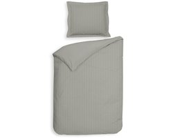Heckettlane Dekbedovertrek Banda - Bedlinnen met Strepen - 140x200-220 cm - Eenpersoons - Grijs - Dekbedovertrek van 100% Katoen-Satijn