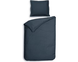 Heckettlane Dekbedovertrek Banda - Bedlinnen met Strepen - 140x220 - Blauw - Dekbedhoes van 100% Katoen-Satijn