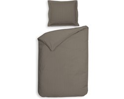 Heckettlane Dekbedovertrek Banda - Bedlinnen met Strepen - 140x220 - Taupe - Dekbedhoes van 100% Katoen-Satijn