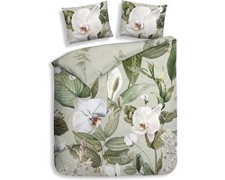 Heckettlane Dekbedovertrek Botanico - Bedlinnen met Bloemen print - 200x220 - Groen - Dekbedhoes van 100% Katoen-Satijn