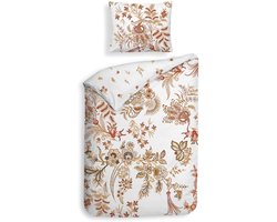 Heckettlane Dekbedovertrek Ceyda - Dekbed met instopstrook - Wit - 100% Katoen-Satijn - Bloemen - 140x220 + 1 sloop 60/70 cm - Alaçati