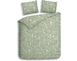 Heckettlane Dekbedovertrek Ciro - Bedlinnen met Bladeren print - 240x220 - Groen - Dekbedhoes van 100% Katoen-Flanel