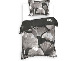 Heckettlane Dekbedovertrek Debra - Bedlinnen met Bladeren print - 140x220 - Grijs - Dekbedhoes van 100% Katoen-Twill