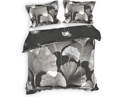 Heckettlane Dekbedovertrek Debra - Bedlinnen met Bladeren print - 240x220 - Grijs - Dekbedhoes van 100% Katoen-Twill