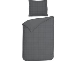 Heckettlane Dekbedovertrek Diamante - Bedlinnen - 140x220 - Antraciet - Dekbedhoes van 100% Katoen-Satijn
