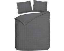 Heckettlane Dekbedovertrek Diamante - Bedlinnen - 240x200-220 cm - Lits-Jumeaux - Antraciet - Dekbedovertrek van 100% Katoen-Satijn