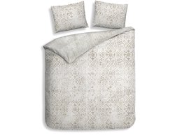 Heckettlane Dekbedovertrek Emeralda - Bedlinnen met Ornamenten print - 240x200-220 cm - Lits-Jumeaux - Beige - Dekbedovertrek van 100% Katoen-Satijn