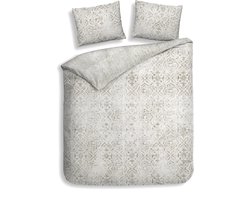 Heckettlane Dekbedovertrek Emeralda - Bedlinnen met Ornamenten print - 260x200-220 cm - Beige - Dekbedovertrek van 100% Katoen-Satijn